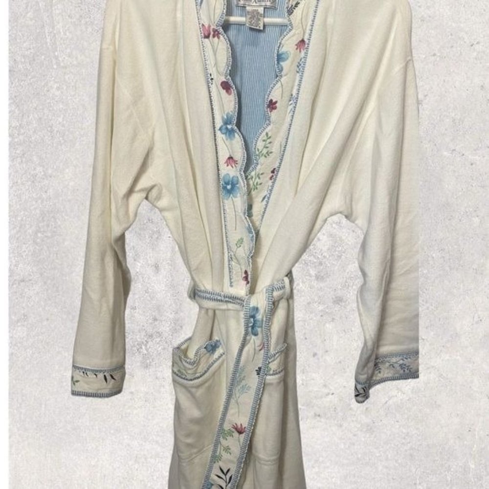 Vintage Earth Angels Mid Soft Fleece Floral Scalloped Bath Robe Women’s